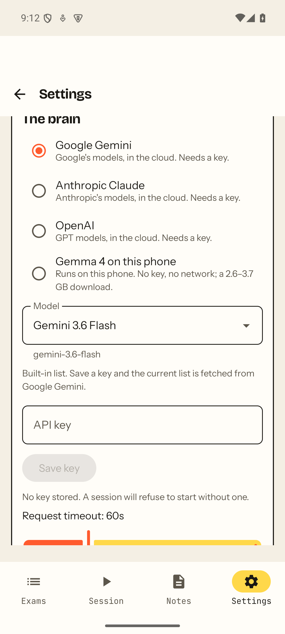 Settings: choosing the model provider